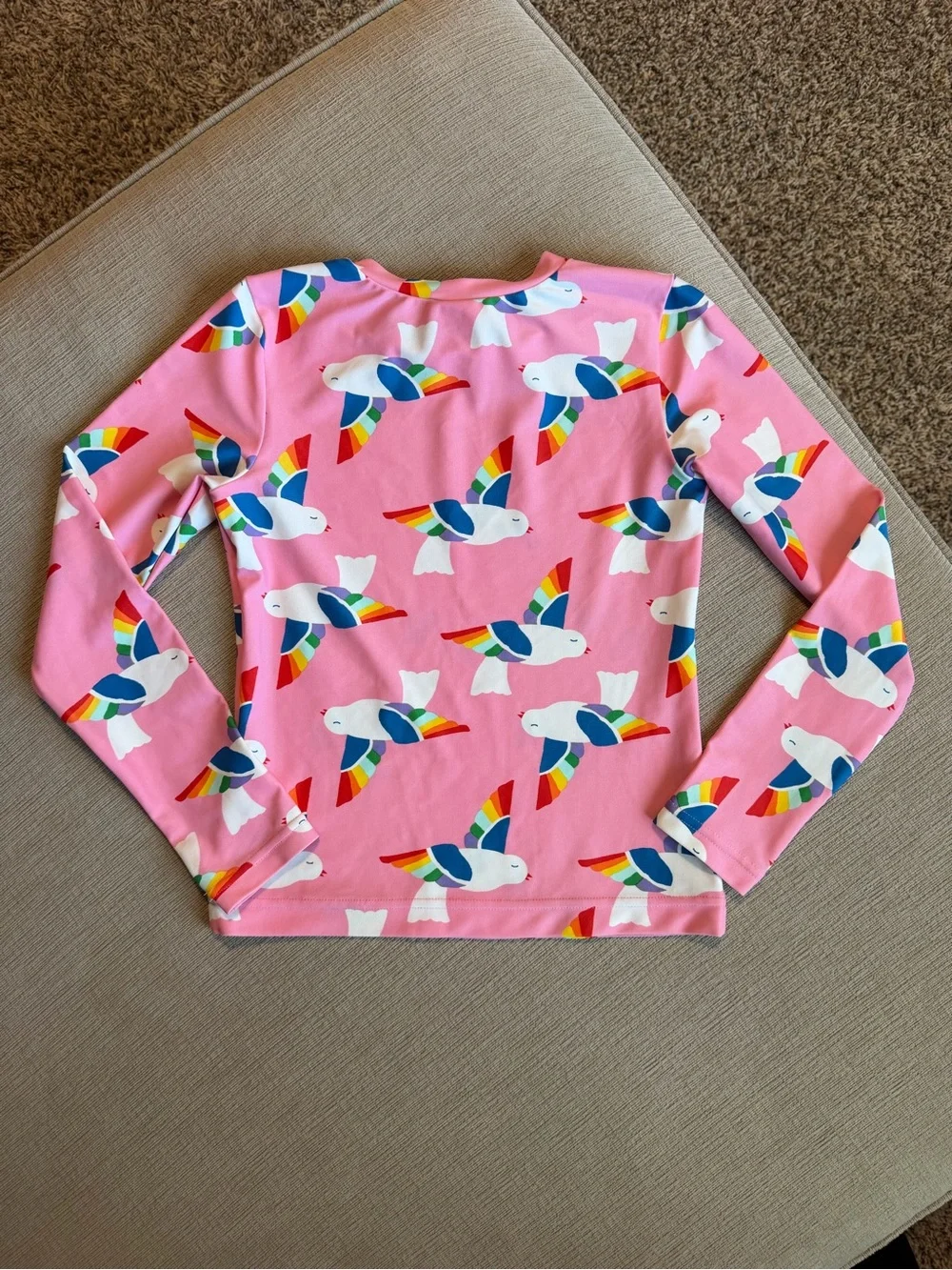 Hanna Andersson Girls' Pink Rainbow Bird Long-Sleeve Rash Guard